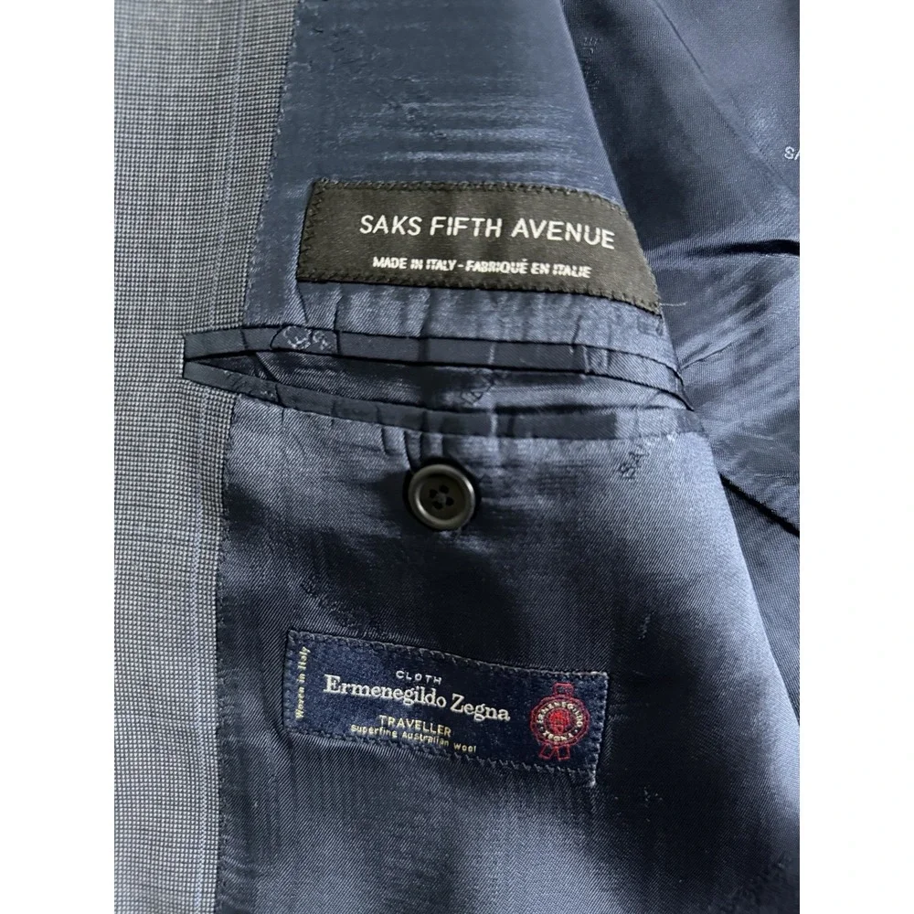Ermenegildo Zegna Traveller Saks 100% Wool Blazer Blue Windowpane 42R Italy Made